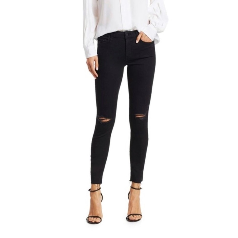 MOTHER The Looker Ankle Fray Guilty As Sin Black Wash Skinny Fit Raw Hem Size 28